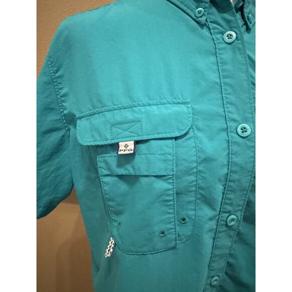 Columbia PFG Shirt Women's Teal Green Short Sleeve Vented Fishing Hiking Size L - Picture 3 of 10